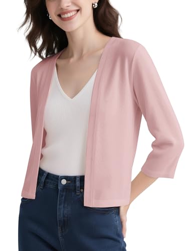 Image of Urban CoCo Women's 3 /4 Sleeve Cropped Cardigan Casual Open Front Cover Up