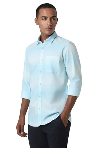 Image of Peter England Mens Cotton Slim Fit Full Sleeve Casual Summer Ombre Shirt|Pin-Point