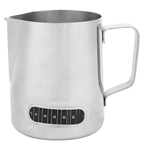 KNC Stainless Steel Milk Frothing Pitcher ,Coffee Frothing Pitcher,Espresso Steaming Frothing Cup With Integrated Thermometer Latte Cappuccino Art , Fest Family office Barista Milk Jug Cup
