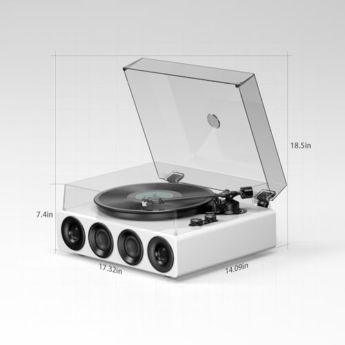 1 by ONE Record Player with Speakers, High Fidelity Vinyl Turntable with TI DSP, Magnetic Cartridge AT-3600L, Built-in Preamp, Adjustable Counterweight, 2-Speed Belt Drive, Modern White