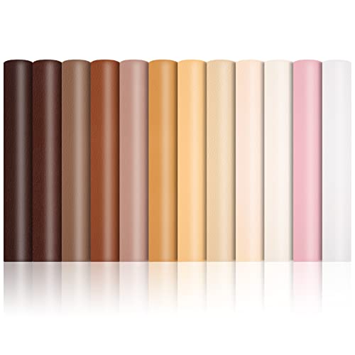 12 Pieces Faux Leather Sheets, 8×12 inches Skin Tone Faux PU Leather Sheets, Faux Leather Material for DIY, Bag Making, Hat Making, Hair Crafts Making