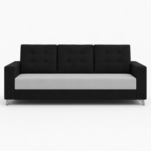 Image of Hakuna Plush Velvet 3 Seater + 1 Seater + 1 Seater Sofa Set | Silken Velvet Upholstery | Golden Legs | Designer Set for Living Room & Office Spaces (Light Gray- Black)
