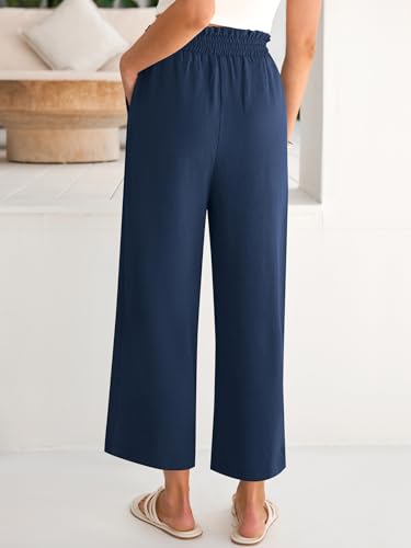 Image of ANRABESS Womens Wide Leg Palazzo Pants Summer Beach High Waisted Cropped Flowy Pants 2026 Dressy Casual Trousers with Pockets