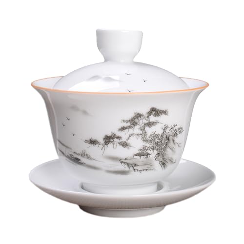 Woonsoon Jingdezhen - Taza de té de porcelana china Gaiwan hecha a mano de 7 onzas/200 ml, juego de té tradicional (escenería)