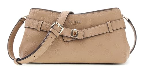 Sacoche crossbody GUESS Ella Beige : sac à main double portée avec logo taupe