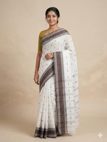Image of eC ESHA'S COLLECTION Women's Traditional Pure Cotton Katki Tant Saree Without Blouse Piece