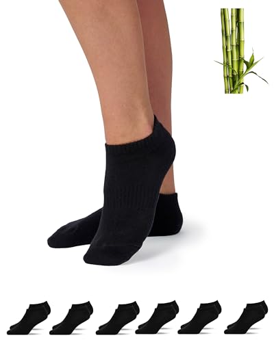 Snocks Premium Bambus Sneaker Socken Herren und Damen 6 Paar - Weiche Atmungsaktive Knöchelsocken gegen Schweißfüße - Ideal für Sport und Alltag Gr.43-46 Farbe Schwarz