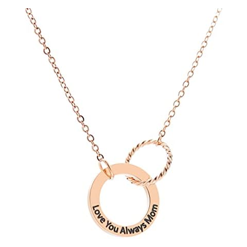 JINGMARUO Mom Necklace Mother Daughter Gift 2 Interlocking Infinity Circles Necklace Love You Always Mom Mothers Day Jewelry Birthday Gift, Stainless Steel, n Cover
