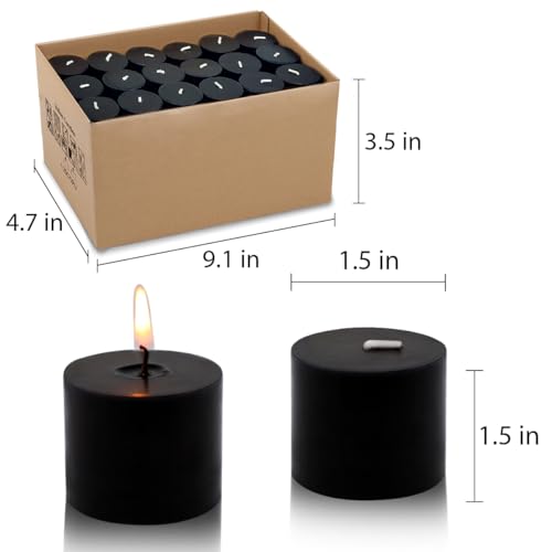 Image of 10 Hours Black Votive Candles Bulk, 36 Packs Small Unscented 1.5 Inch Diameter Wax Candles for Halloween Wedding, Party, Holiday & Home Decoration