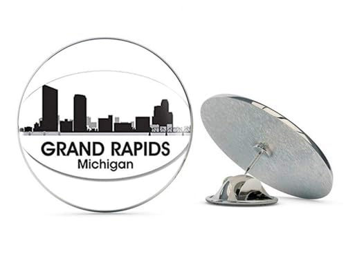 Oval B/W Skyline of Grand Rapids (City Michigan) Metal 0.75" Lapel Hat Pin Tie Tack Pinback2