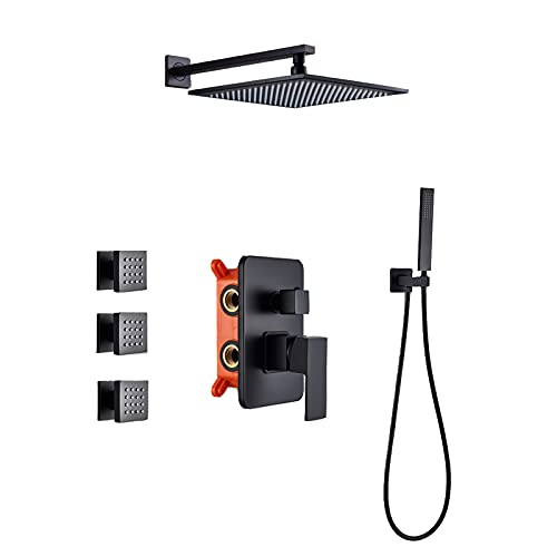 Ensemble de douche à eau chaude et froide encastrable noir mat style épuré - 3