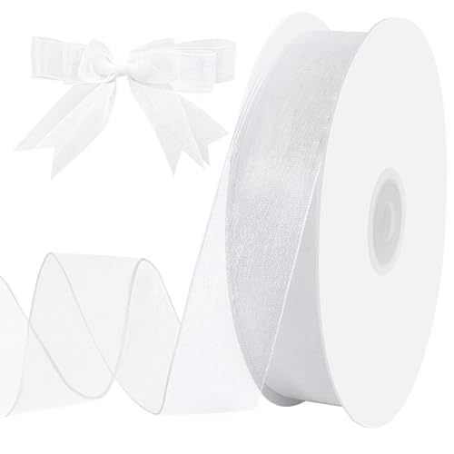 woric 60 Yards Organza Sheer Ribbon 1 Inch White Ribbon