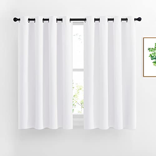 NICETOWN White Small Window Curtain 54 inches Length - (50% Blackout) Thermal Insulated Solid Grommet Sound & Light Reducing Room Darkening Drape for Kitchen/Cafe (1 Panel, W52 x L54)