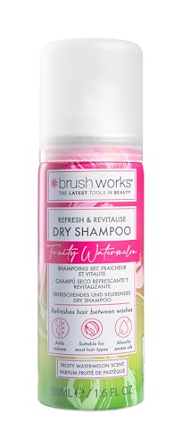 Brushworks Refresh & Revitalise Fruity Watermelon Dry Shampoo Mini 50ml Travel Size Absorbs Oil Adds Volume & Refreshes Hair On-the-Go