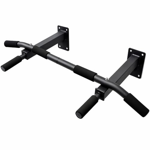 T-LoVendo Barra de Dominadas para Pared. Crossfit. Pull-up bar. Con Tornillos incluidos. Soporta hasta 140kg. Gimnasio en Casa. Ejercicios para biceps, espalda, dorsales, hombros. Negra. Calidad.