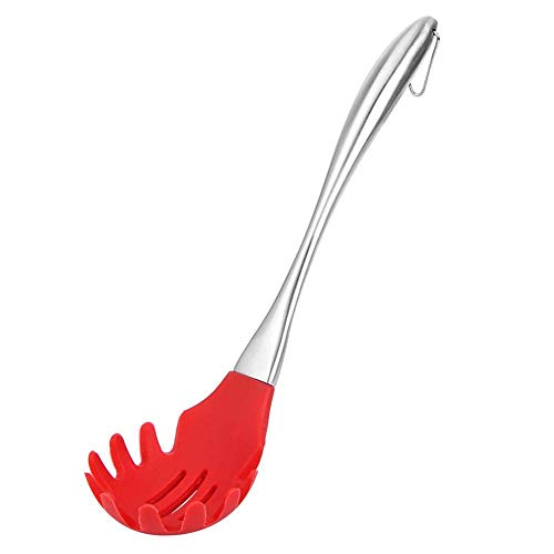 Image of Good Grip Pasta Fork Spaghetti Server Silicone+Strong and Durable Nylon Core with Stainless Steel + Silicone Handle for Non-Stick Cookware Utensil Steel Pasta Server (Black)
