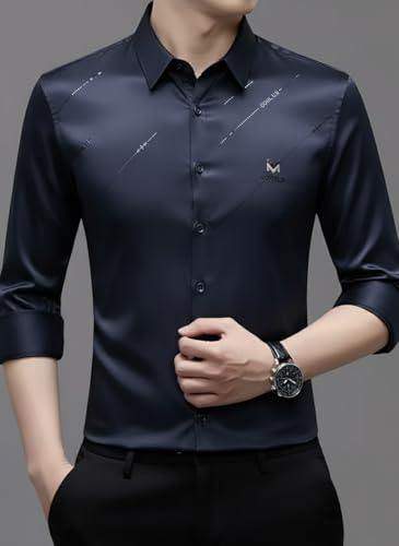 Image of IndoPrimo Men's Premium Satin Shirt for Party, Formal & Casual Wear - Stylish Designer Full Sleeve Shirt for Men