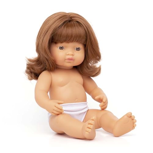 Miniland –Muñeco bebé Europeo Niña Pelirroja. Vinilo Suave de 38cm. Rasgos étnicos y sexuado para el Aprendizaje de la Diversidad. Ligero y Agradable Perfume. Colección de Diferentes etnias y sexos.