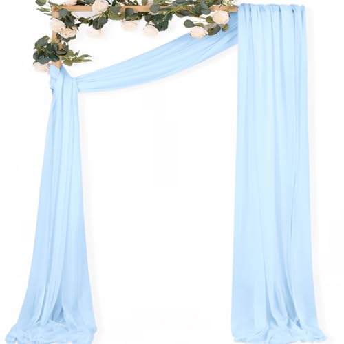 Image of MLMC Baby Blue Wedding Arch Draping Fabric 1 Panel 29 inch x 20 FT Extra Long Gauze Drapes Sheer Backdrop Curtains 6.6 Yards Outdoor Drapery Panels for Wedding Baby Shower Party Ceiling Decoration