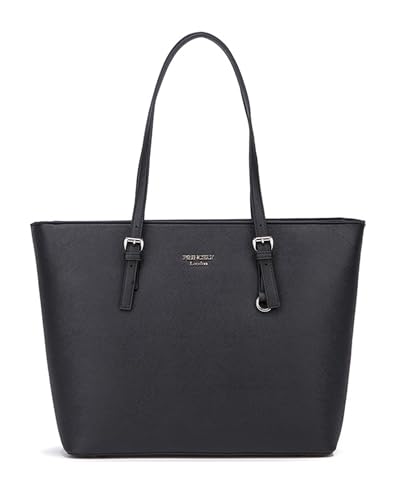 Princely London Shopper Beverly - Premium Handtasche Damen - Geräumige Shopper-Tasche mit Reißverschluss & Innenfächern ((L) Schwarz L)
