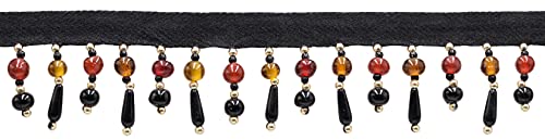 DÃ‰COPRO 1 1/2" Handcrafted Teardrop Ball Beaded Fringe Trim (B40687-GL) / Mahogany Black Multicolor #R01J19 (Pure Black, Beige Brown, Dark Red) / 3 Yards (2.5m/19 ft)