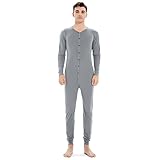 Men's One-Piece Pajama Long Thermal Underwear Union Suit Henley Onesie Base Layer, Light Grey L