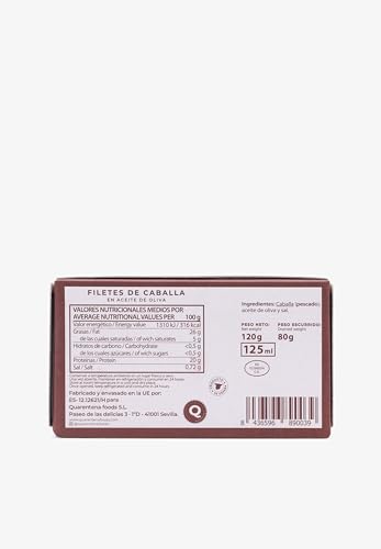 QUARENTENA - Filetes de Caballa en Aceite de Oliva, Producto Gourmet, Lata de Conserva 120g, Hecho en España