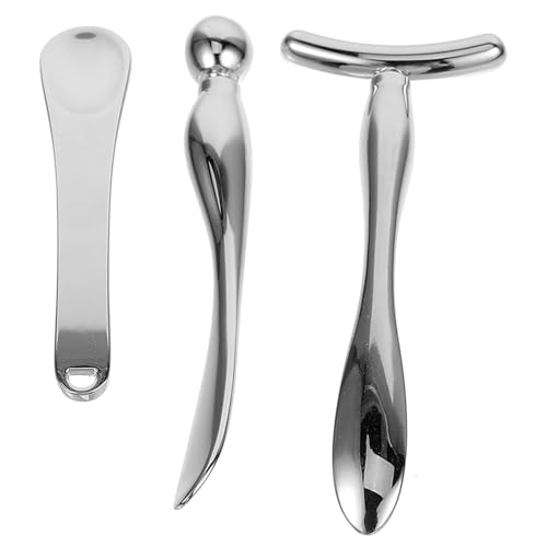 VALICLUD 3pcs Eye Cream Applicator Set with Metal Spoon and T-Shaped Roller Eye Massage Stick Beauty Tool for Puffiness and Wrinkle Reduction