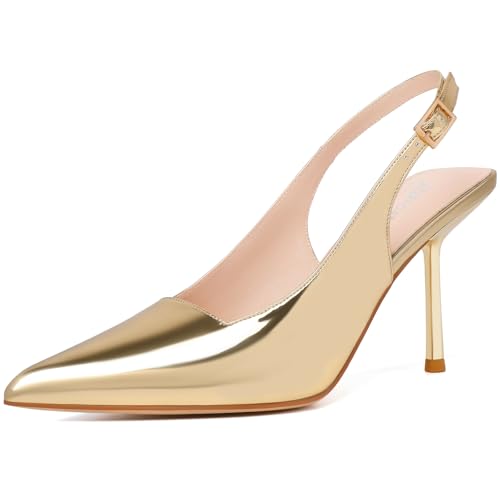 Image of RIBONGZ Sexy Slingback Pumps Elegant Dressy Heels for Women Closed Toe Pointy High Heels Wedding Bride Prom Party Evening Shoes