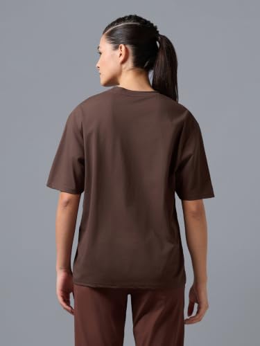 Image of TECHNOSPORT Women's Printed Boxy Fit Round Neck T-Shirt COTFLEX Half Sleeve Slip On Polyester for Gym Yoga Workout UPF50+ Anti Odour