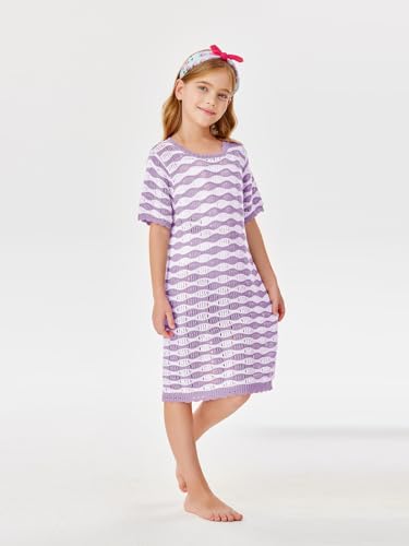 Batermoon Saída de praia infantil fashion de crochê para meninas de 5 a 14 anos, Roxa, 7-8 Anos