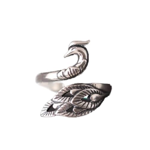 Nome: anello Fenghuang SIWAN S925 Argento Classico Temperamento Letterario Fenice Nera Anello Fatto a Mano in Argento Semplicesquillo