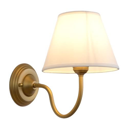 SongCiLT Vintage Curved Arm Fabric Wall Sconce with Linen Cloth Shade, Hardwired Indoor Single...