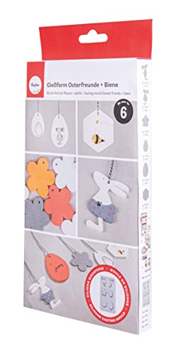 Rayher Silicone Mould Easter Friends + Bee, 26 x 14.5 x 1 cm, 6 Moulds for Pendants, for Pouring with Creative Concrete, Art Resin Casting Resin, Raysin Casting Powder, 36114000, Grey