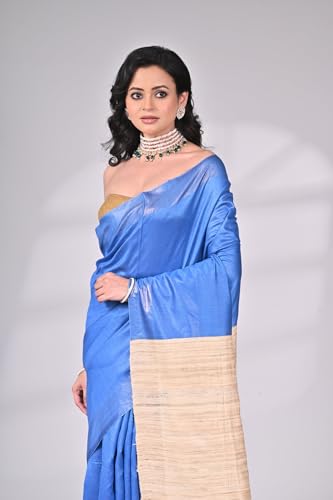 Zafreen Handloom blue tussar silk saree in tussar silk – image 3