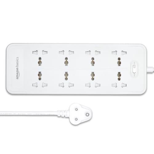 Amazon Basics Extension Board with 8 Sockets | Power Strip with O...