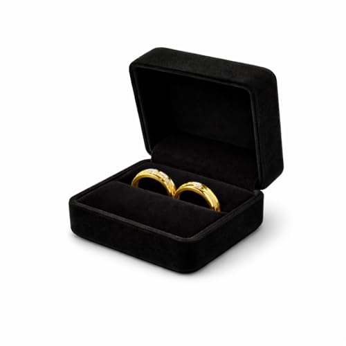 DELALO Samt Ringbox für Hochzeit & Antrag Ringschatulle aus Samt für 2 Ringe Ringbox ideal für Verlobung Trauringe & Geschenk (Schwarz)