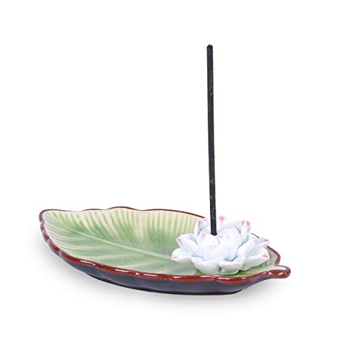 Jdelai Incense Burner Holder for Stick, Ceramic Handmade Leaf Incense Burner Ash Catcher