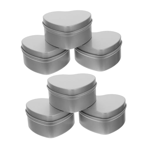 TEHAUX Heart-Shaped Candle Tins 6-Pack Refillable Tinplate Containers for Candle Making DIY Crafts Storage Jars for Small Items