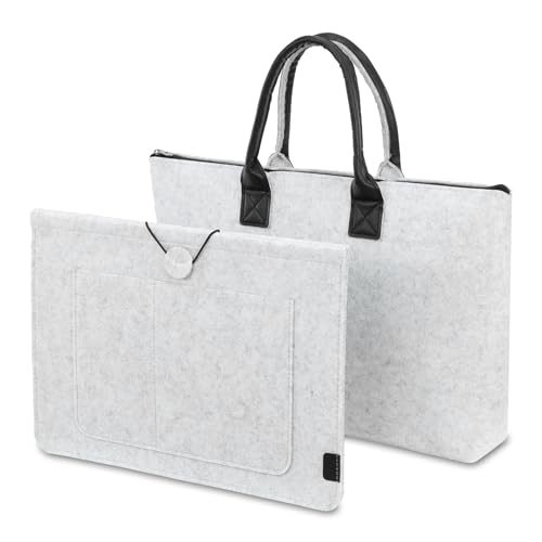 Laptop Hülle 15 Zoll - Modell 1: 44 x 35 cm + 40 x 28 cm - wasserdichte Laptoptasche, Notebook PC Schutzhülle, Filz-Laptop Sleeve Hellgrau