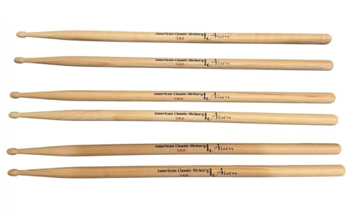 Baquetas Aisen X5A de madera de fresno americano, paquete de 3 pares, longitud larga, acabado natural miniatura 2