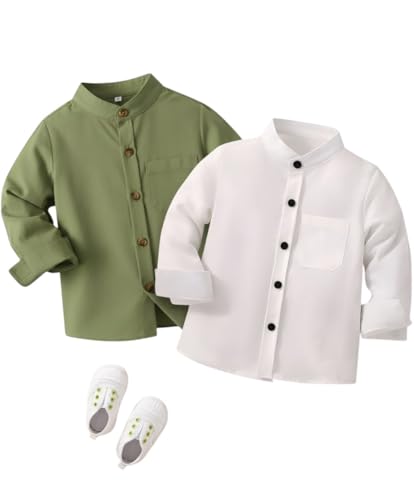 Image of Boys Shirt, Black and White Plaid and Light Blue Solid, Long Sleeve Button-Up, 2 Pack