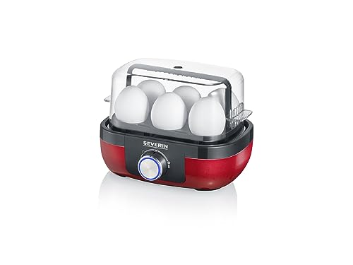 SEVERIN Eierkocher für 6 Eier mit elektronischer Kochzeitüberwachung, inkl. Messbecher mit Eierstecher, Eier Kocher mit Pochiereinsatz, Edelstahl-gebürstet/schwarz, 420 W, EK 3167