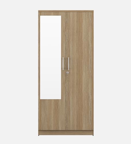 Image of Spacewood Carnival Wardrobe | 3 Year Warranty | Almirah, Cupboard, Almari, 2 Door Wardrobe with Mirror, 1 Hanging Space|Engineered Wood| Sebastian Oak