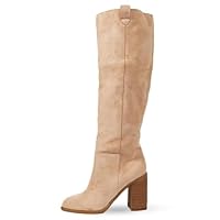 Erocalli Suede Knee-High Boots Fall Boot For Women Chunky Block High Heel Slouch Fashion Boot Round Toe Side Zipper