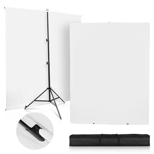SEDGEWIN Toile de Fond Blanche avec Support - 1,5 x 2 m - Améliore Le Fond de Photographie - Support Chromakey - Tissu Blanc - pour Youtube, vidéo, Studio Photo, Streaming, Gaming - TikTok