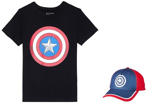 Image of Amazon Brand - Symbol Boy's Original Marvel /Captain America /Avengers 100% Soft & Pure Cotton Short Sleeve T-Shirts & Cap Combo Packs