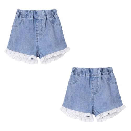 FedMois Short de Jean pour Fille, Lot de 2, avec Dentelle décorative, 10-11 Ans