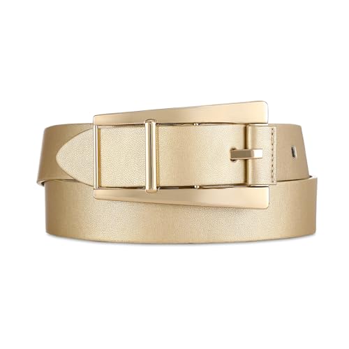 Women Casual Leather Gold Belt for Jeans Pants, Fashion Ladies Girls Gold Faux Leather Waist Belt