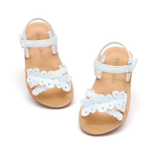 Image of PHIRAMIN Toddler Girl Sandals - Flower Girl Dress Shoes Open Toe Little Kid Flats